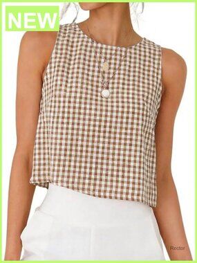 Gingham Crop Tank Top Sleeveless Plaid Spring Summer Beach Top